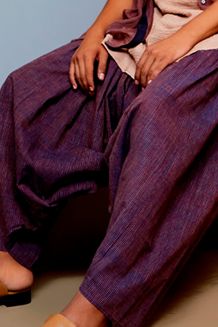 Plum Cotton Salwar Pants by Urvashi Kaur Men at Pernia's Pop Up Shop