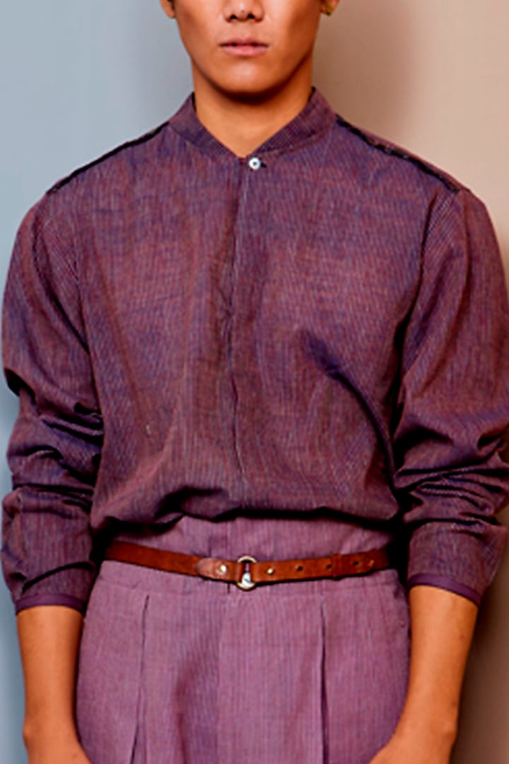 Plum & Black Cotton Party Wear Shirt by Urvashi Kaur Men at Pernia's Pop Up Shop