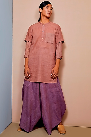 Salmon Cotton Short Tunic by Urvashi Kaur Men