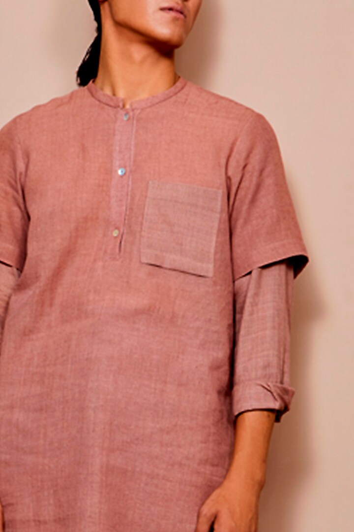 Salmon Cotton Short Tunic by Urvashi Kaur Men at Pernia's Pop Up Shop