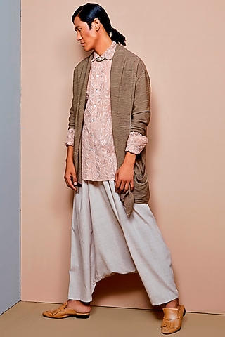 Tinted Rosewood Embroidered Shirt by Urvashi Kaur Men
