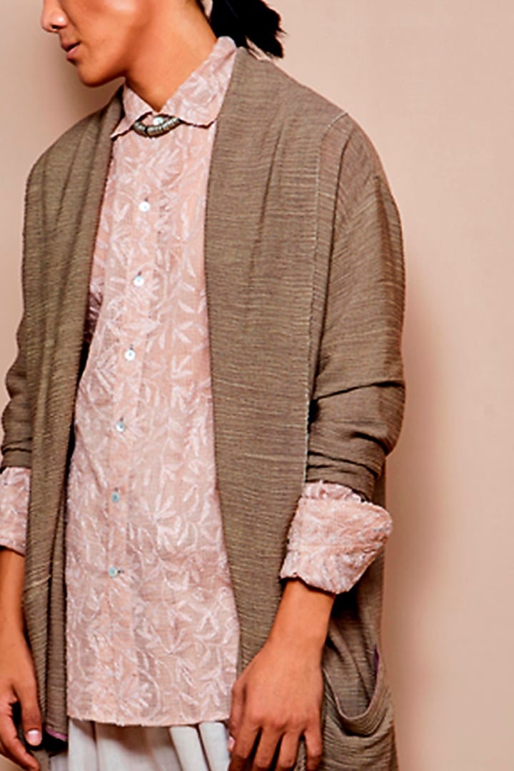 Tinted Rosewood Embroidered Party Wear Shirt by Urvashi Kaur Men at Pernia's Pop Up Shop