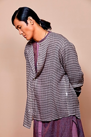 Fossil Grey Printed Shirt by Urvashi Kaur Men