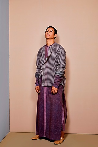 Plum Cotton Long Tunic by Urvashi Kaur Men