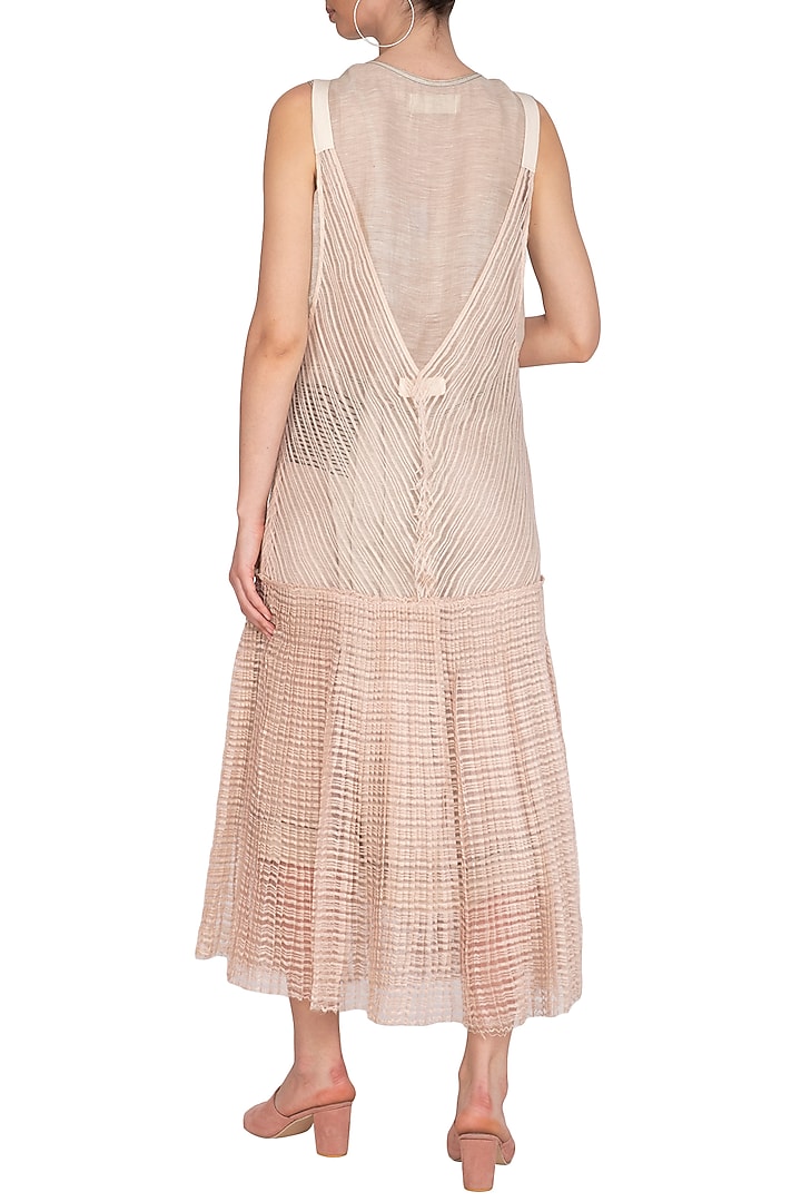 Salmon Pink Block Printed Sheer Vacation Dress by Urvashi Kaur at Pernia's Pop Up Shop
