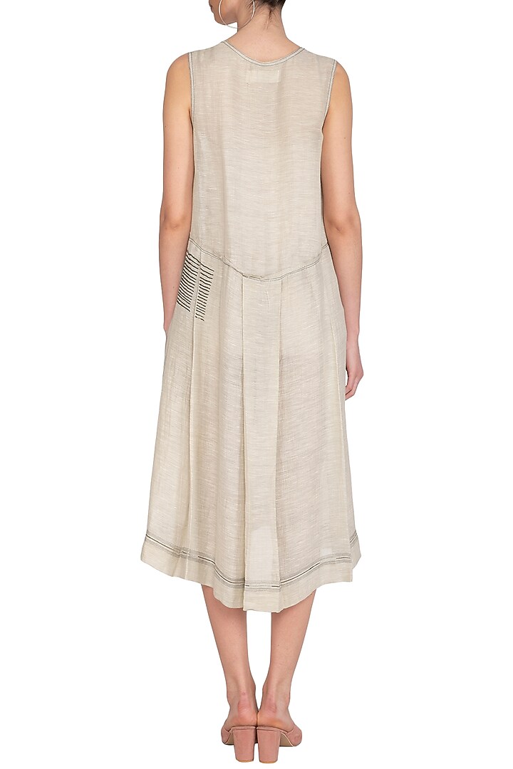 Grey Block Printed Pleated Summer Dress by Urvashi Kaur at Pernia's Pop Up Shop