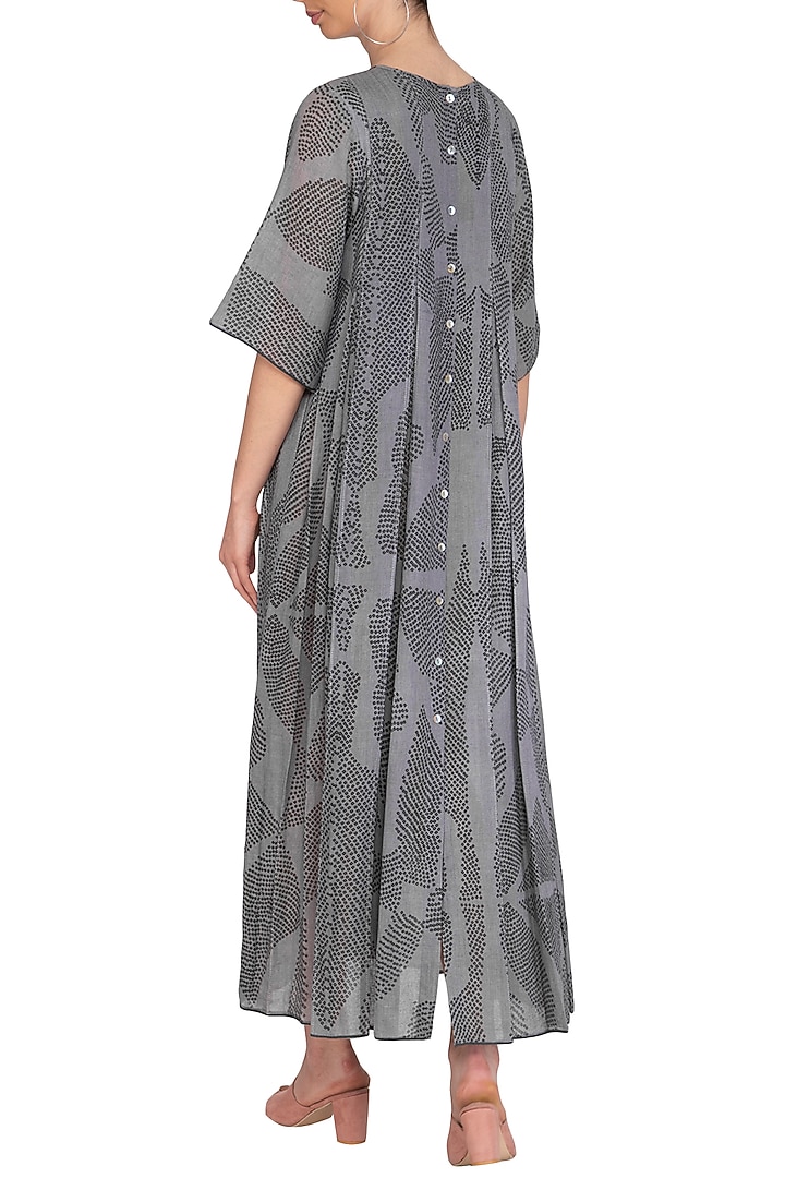 Grey Shibori Box Pleated Vacation Dress by Urvashi Kaur at Pernia's Pop Up Shop