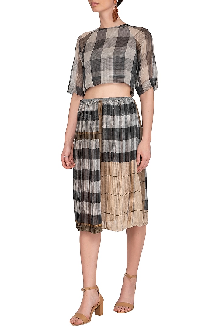 Grey Micro Pleated Sheer Skirt by Urvashi Kaur at Pernia's Pop Up Shop