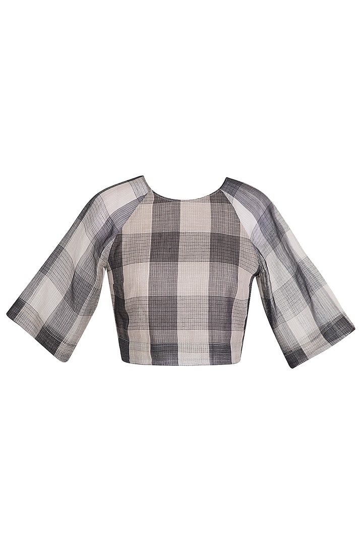 Grey Checks Sheer Crop Top by Urvashi Kaur