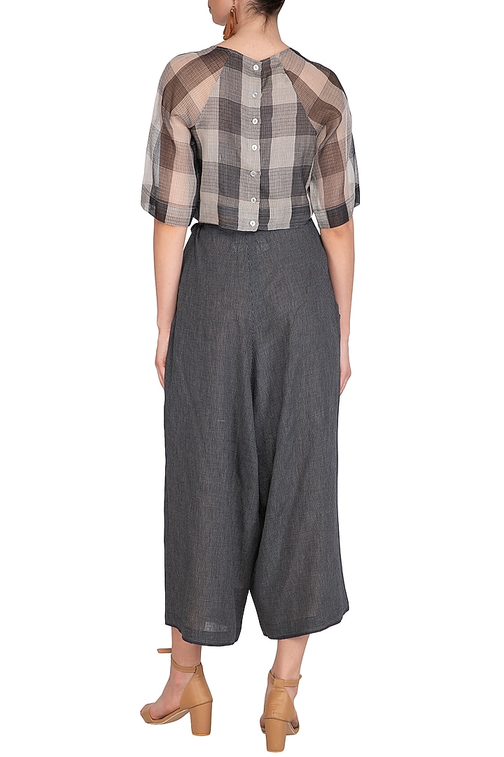Grey Checks Sheer Crop Top by Urvashi Kaur at Pernia's Pop Up Shop