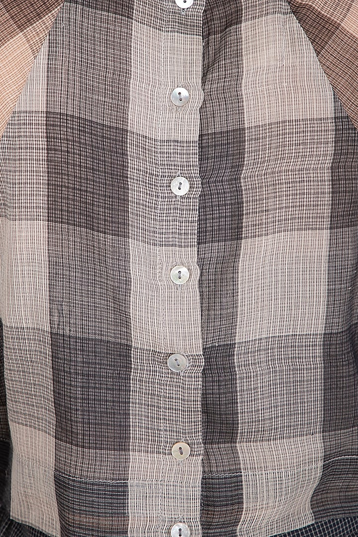 Grey Checks Sheer Crop Top by Urvashi Kaur at Pernia's Pop Up Shop