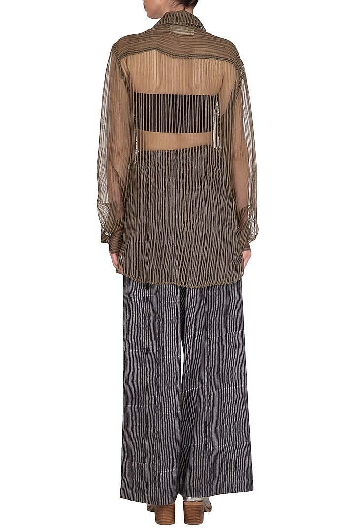 Olive Green Tailored Sheer Shirt by Urvashi Kaur at Pernia's Pop Up Shop