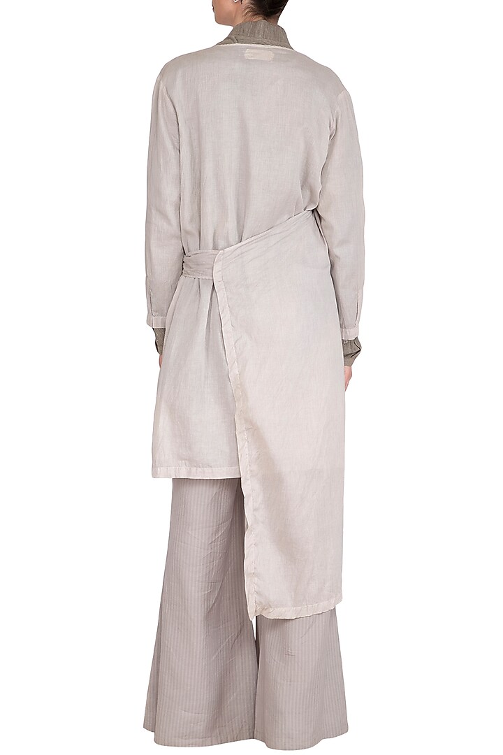 Grey Crushed Tie-Up Overlay Jacket by Urvashi Kaur at Pernia's Pop Up Shop