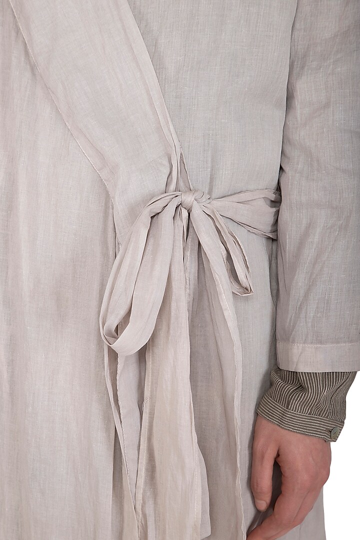 Grey Crushed Tie-Up Overlay Jacket by Urvashi Kaur at Pernia's Pop Up Shop