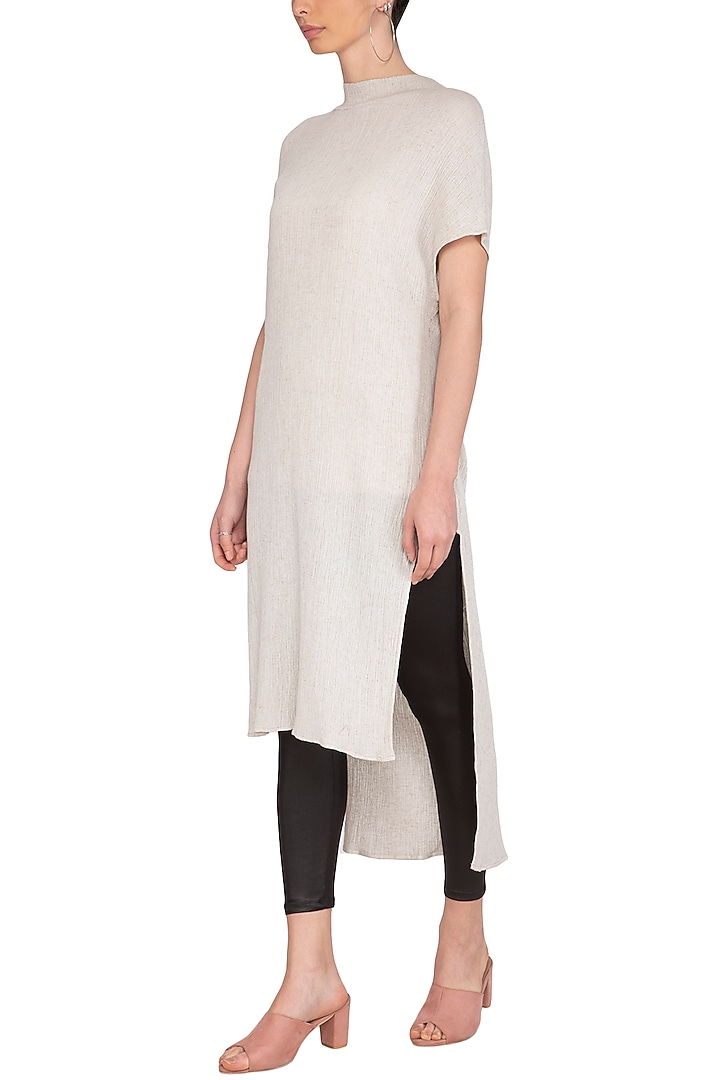 Sage Grey Textured Longline Tunic by Urvashi Kaur at Pernia's Pop Up Shop
