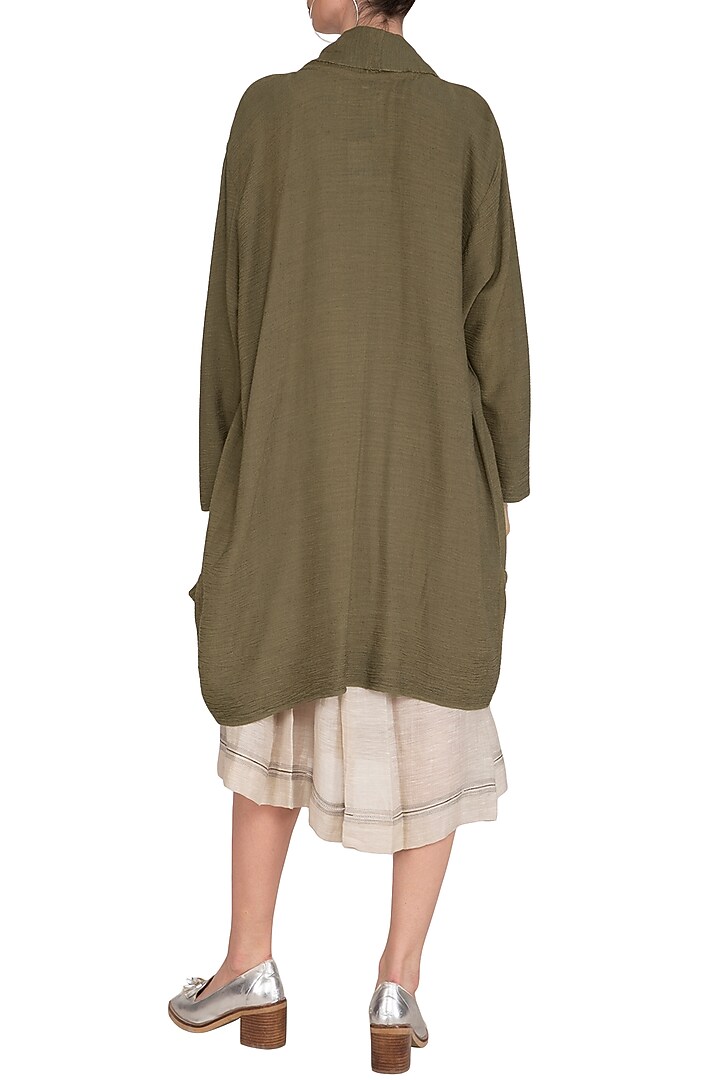 Olive Green Textured Slouchy Jacket by Urvashi Kaur at Pernia's Pop Up Shop