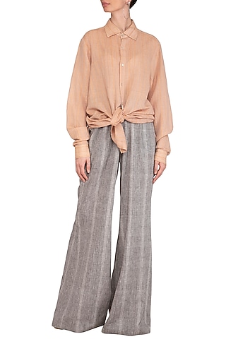 Grey Organic Cotton Flared Pants by Urvashi Kaur