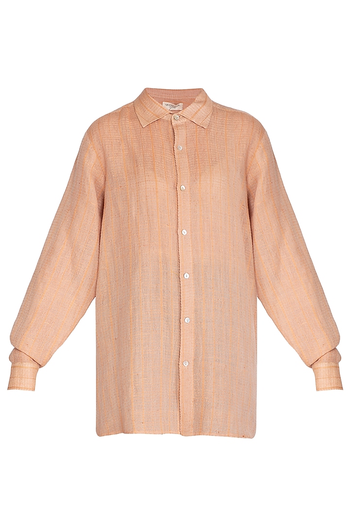 Salmon Pink Textured Sheer Shirt by Urvashi Kaur