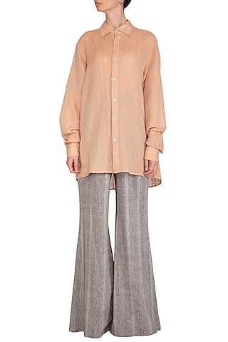 Salmon Pink Textured Sheer Shirt by Urvashi Kaur