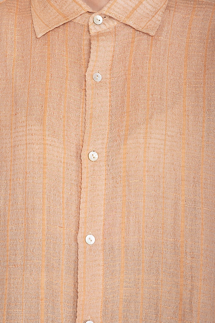Salmon Pink Textured Sheer Shirt by Urvashi Kaur at Pernia's Pop Up Shop
