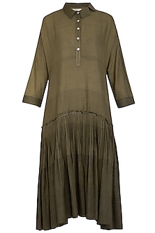 Olive Green Hand Tucked Dress Design by Urvashi Kaur at Pernia's Pop Up ...