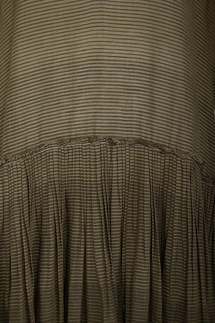 Olive Green Hand Tucked Vacation Dress by Urvashi Kaur at Pernia's Pop Up Shop