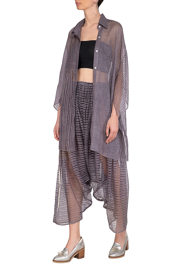 Grey Block Printed Gathered Pants by Urvashi Kaur at Pernia's Pop Up Shop