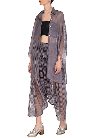 Grey Block Printed Gathered Pants by Urvashi Kaur