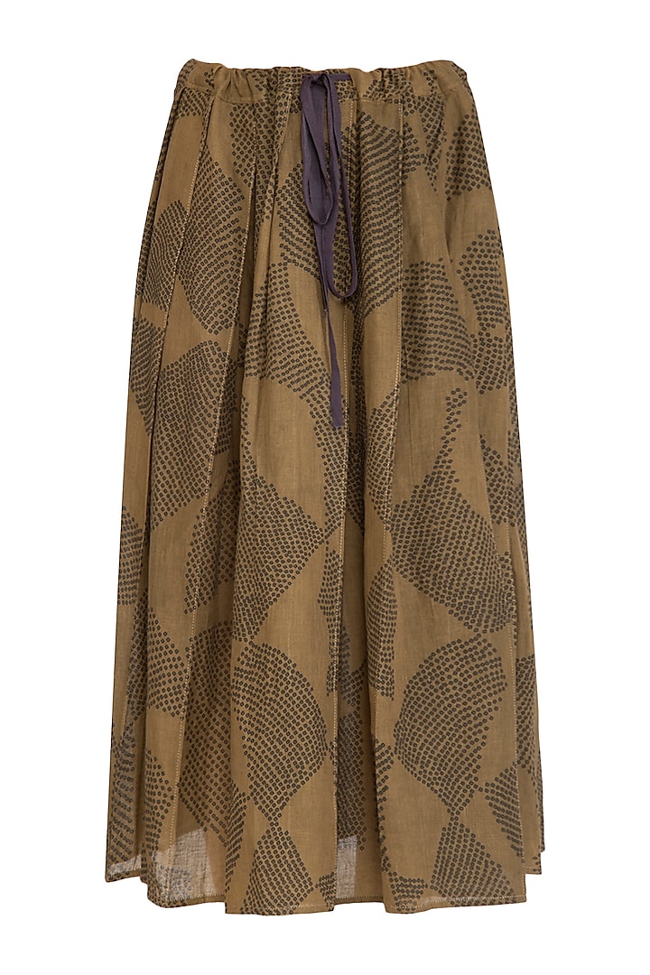Olive Green Shibori Printed Pleated Skirt by Urvashi Kaur