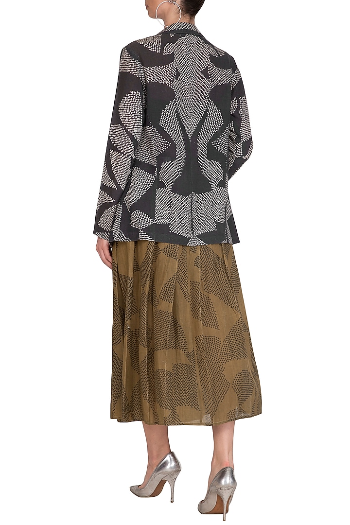 Olive Green Shibori Printed Pleated Skirt by Urvashi Kaur at Pernia's Pop Up Shop
