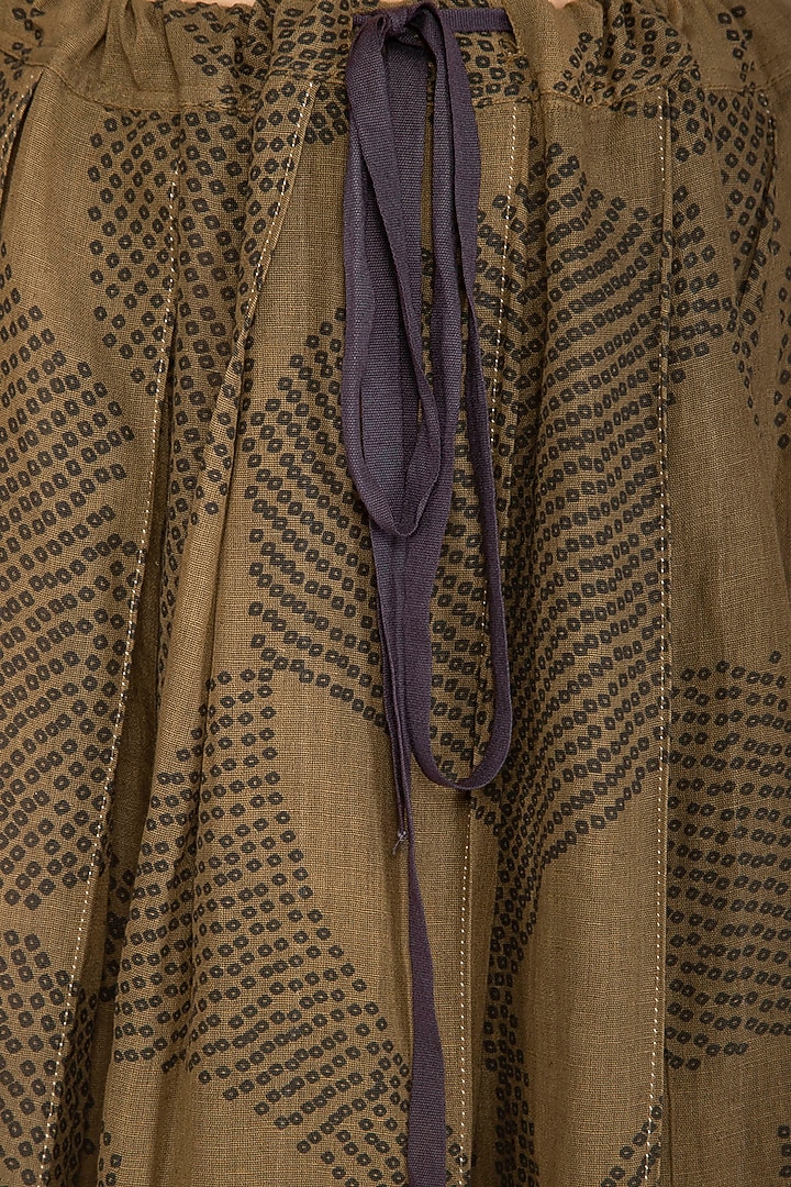 Olive Green Shibori Printed Pleated Skirt by Urvashi Kaur at Pernia's Pop Up Shop