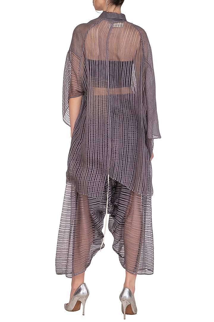 Grey Block Printed Oversized Sheer Shirt by Urvashi Kaur at Pernia's Pop Up Shop