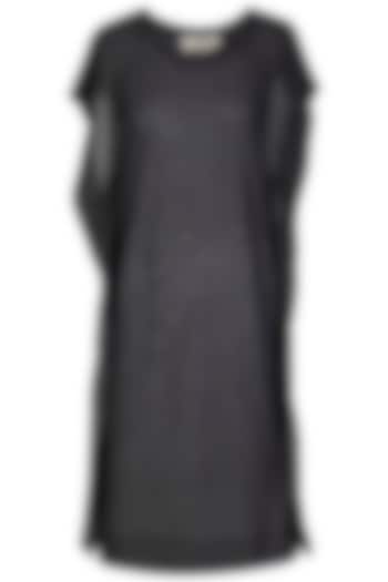 Black Ikat Printed Boxy T-Shirt Dress by Urvashi Kaur