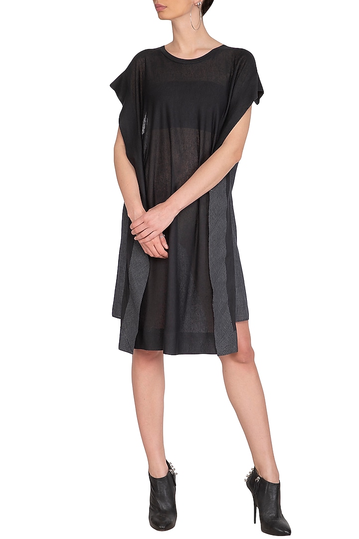 Black Ikat Printed Boxy T-Summer Shirt Dress by Urvashi Kaur at Pernia's Pop Up Shop