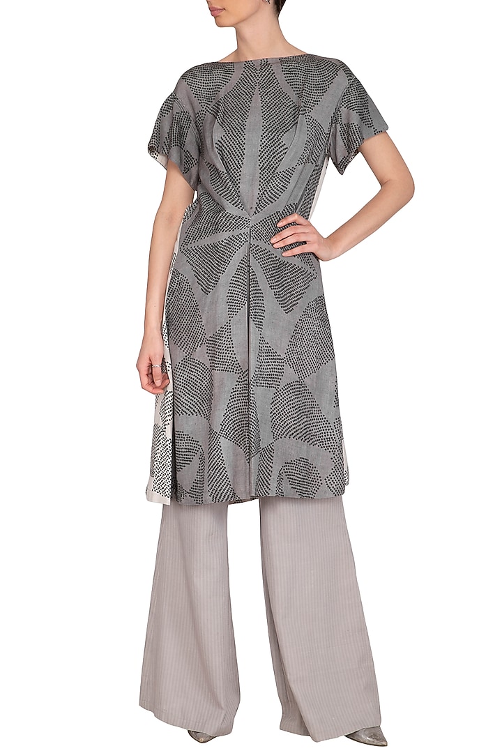 Light Grey Organic Cotton Flared Pants by Urvashi Kaur at Pernia's Pop Up Shop