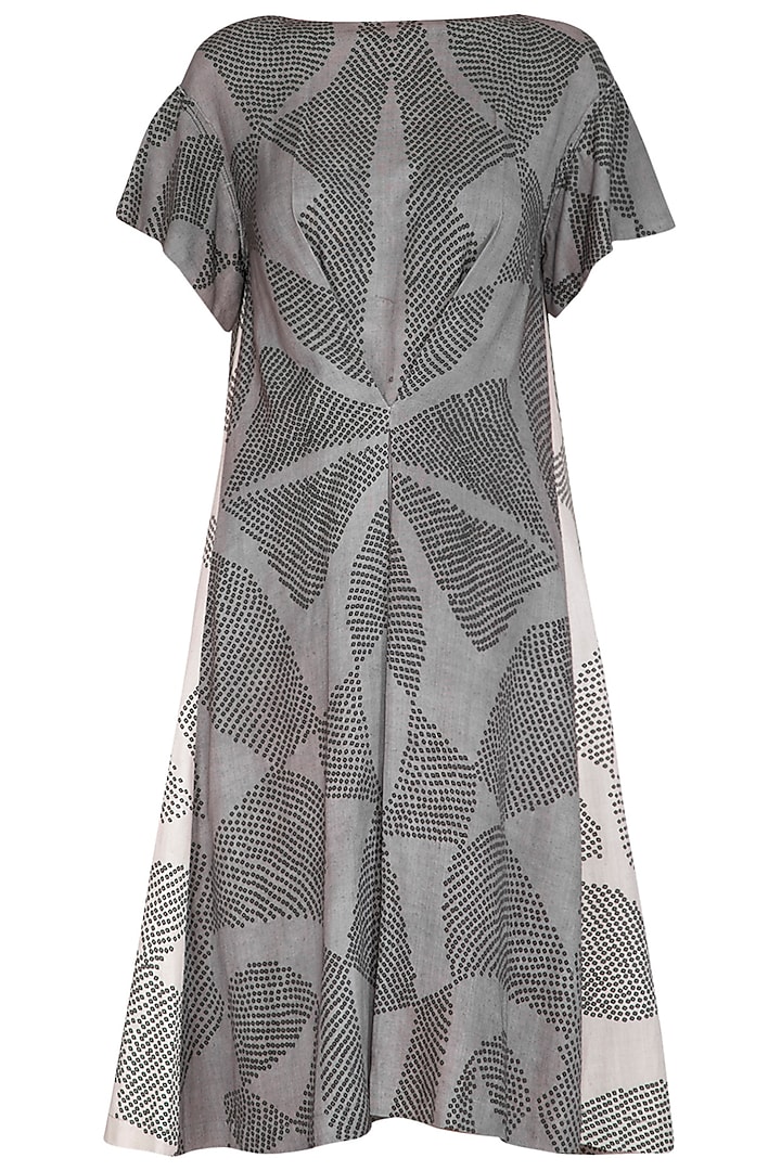 Grey Shibori Printed Panelled Dress by Urvashi Kaur