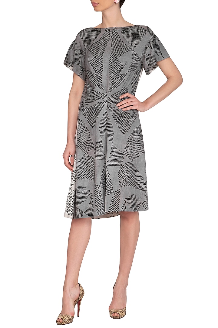 Grey Shibori Printed Panelled Vacation Dress by Urvashi Kaur at Pernia's Pop Up Shop