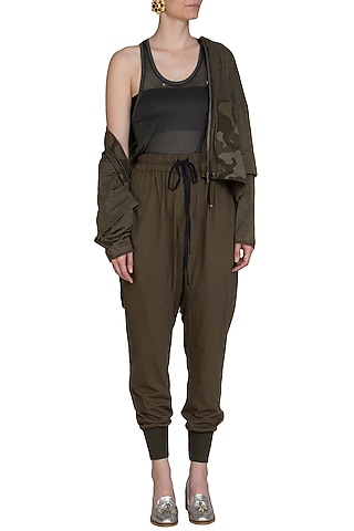 Khaki Low Crotch Jogger Pants by Kapda By Urvashi Kaur