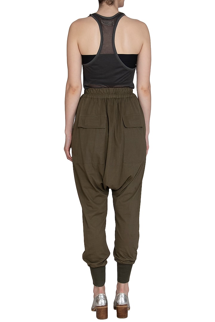 Khaki Low Crotch Jogger Pants by Kapda By Urvashi Kaur at Pernia's Pop Up Shop