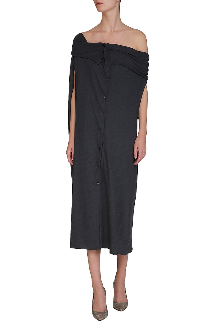 Dark Grey Funnel Shrug by Kapda By Urvashi Kaur at Pernia's Pop Up Shop