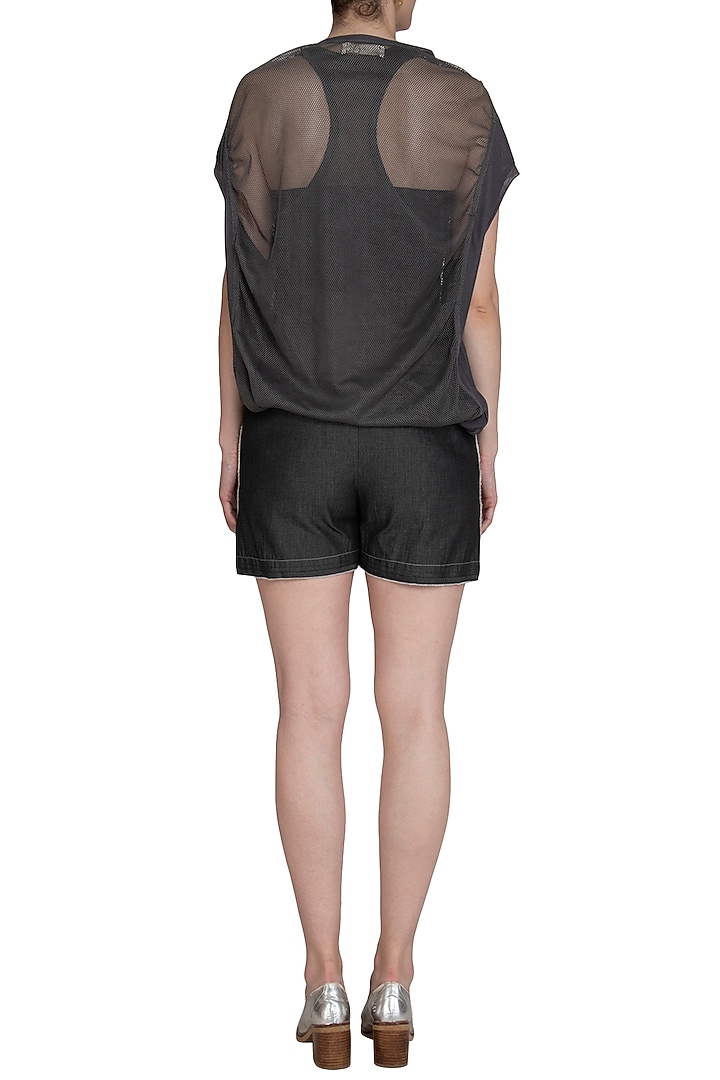 Grey Denim Shorts by Kapda By Urvashi Kaur at Pernia's Pop Up Shop