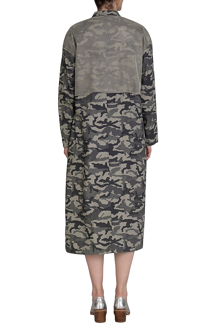 Light Grey Camouflage Mesh Trench by Kapda By Urvashi Kaur at Pernia's Pop Up Shop