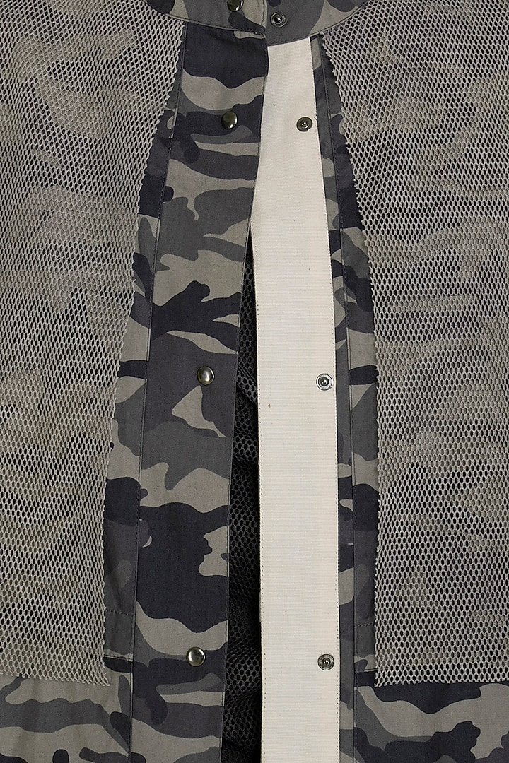 Light Grey Camouflage Mesh Trench by Kapda By Urvashi Kaur at Pernia's Pop Up Shop