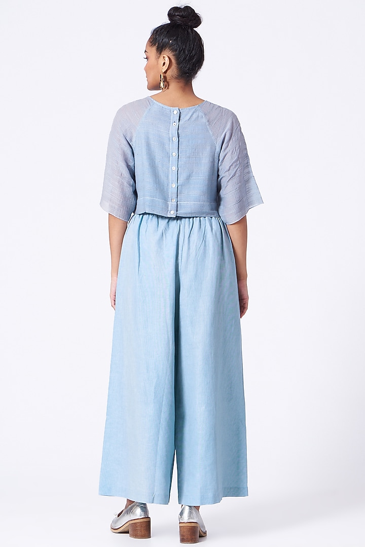 Tranquil Blue Silk Cotton Crop Top by Urvashi Kaur at Pernia's Pop Up Shop