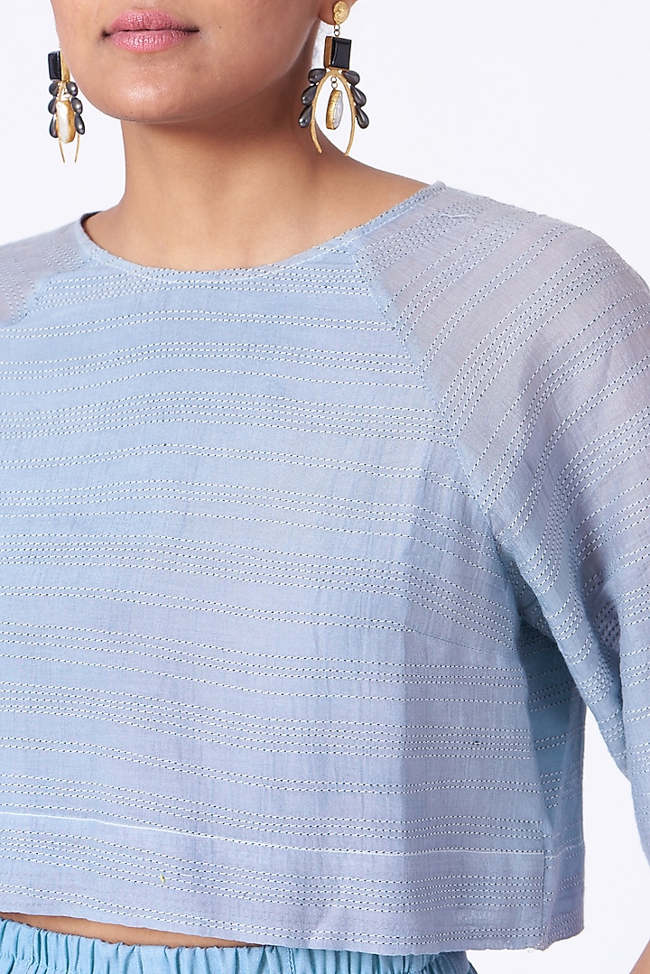 Tranquil Blue Silk Cotton Crop Top by Urvashi Kaur at Pernia's Pop Up Shop