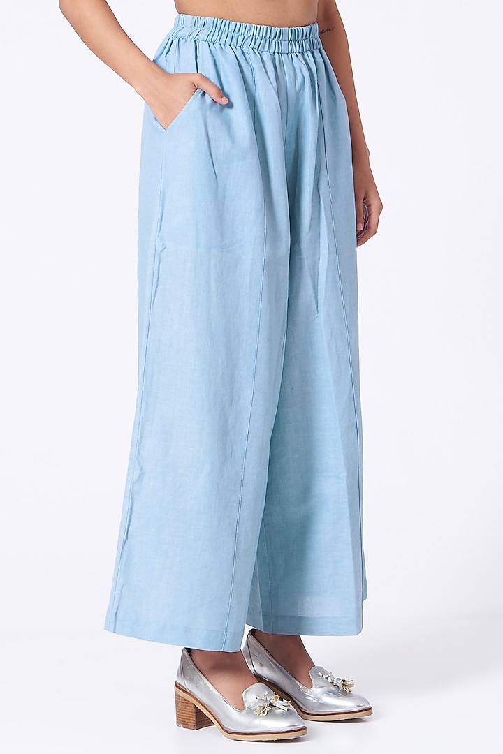 Tranquil Blue Cotton Linen Slouchy Pants by Urvashi Kaur at Pernia's Pop Up Shop