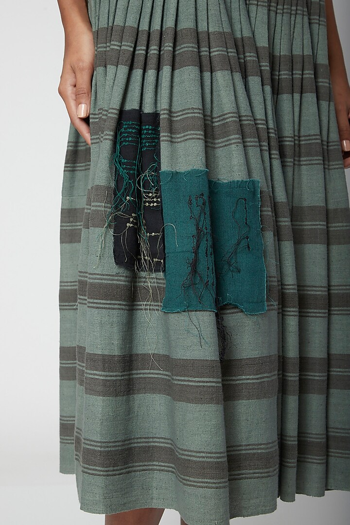 Teal Printed & Pleated Vacation Dress by Urvashi Kaur at Pernia's Pop Up Shop
