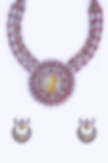 Two Tone Finish Synthetic Stone Necklace Set by Utkala