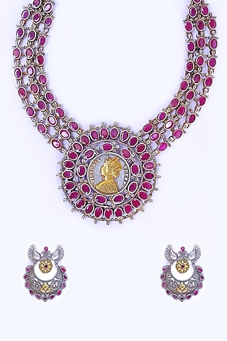 Two Tone Finish Synthetic Stone Necklace Set by Utkala