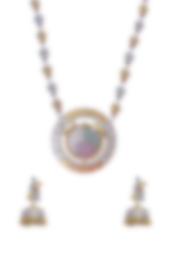Two Tone Finish Multi-Colored Synthetic Stone Long Necklace Set by Utkala